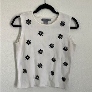 Vintage Black and White Fitted Embroidered Tank Top
